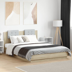 vidaXL Bedframe met hoofdeinde bewerkt hout sonoma eiken 150x200 cm