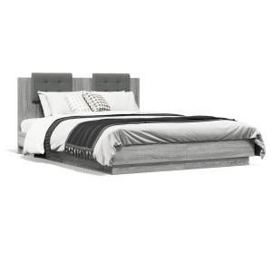 vidaXL Bedframe met hoofdeinde grijs sonoma eiken 150x200 cm