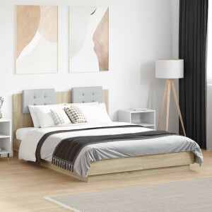 vidaXL Bedframe met hoofdeinde bewerkt hout sonoma eiken 135x190 cm