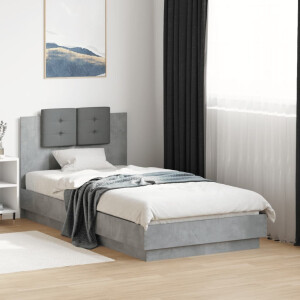 vidaXL Bedframe met hoofdeinde bewerkt hout betongrijs 90x190 cm
