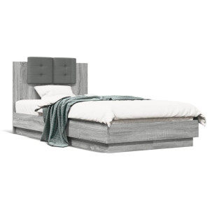 vidaXL Bedframe met hoofdeinde bewerkt hout grijs sonoma 90x190 cm