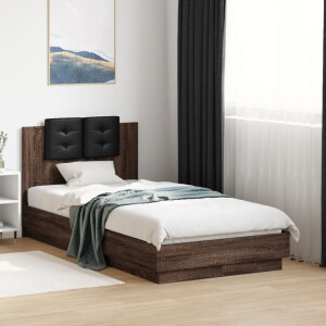 vidaXL Bedframe met hoofdeinde bewerkt hout bruineikenkleur 90x190 cm