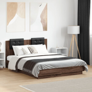 vidaXL Bedframe met hoofdeinde en LED bruin eikenkleur 135x190 cm