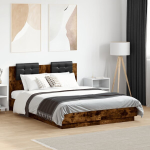 vidaXL Bedframe met hoofdbord en LED gerookt eikenkleur 120x190 cm