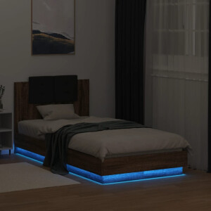 vidaXL Bedframe met hoofdbord en LED bruin eikenkleur 75x190 cm