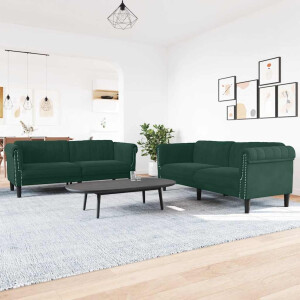 vidaXL 3-delige Loungeset fluweel donkergroen