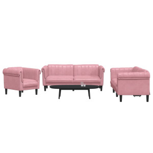 vidaXL 3-delige Loungeset fluweel roze