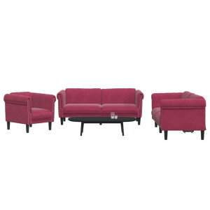 vidaXL 3-delige Loungeset fluweel wijnrood