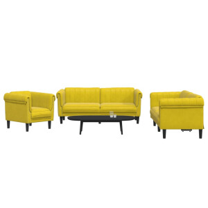 vidaXL 3-delige Loungeset fluweel geel
