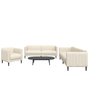 vidaXL 3-delige Loungeset stof crèmekleurig