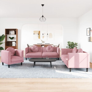 vidaXL 3-delige Loungeset met kussens fluweel roze