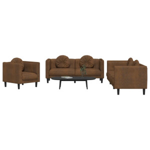 vidaXL 3-delige Loungeset met kussens fluweel bruin