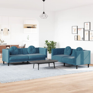vidaXL 2-delige Loungeset met kussens fluweel blauw