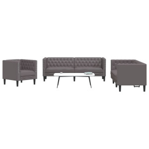 vidaXL 3-delige Loungeset Chesterfield-stijl kunstleer grijs