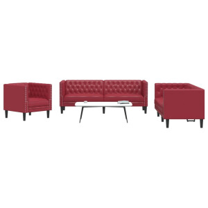 vidaXL 3-delige Loungeset Chesterfield-stijl kunstleer wijnrood