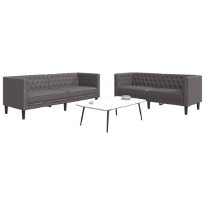 vidaXL 2-delige Loungeset Chesterfield-stijl kunstleer grijs