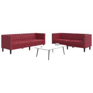 vidaXL 2-delige Loungeset Chesterfield-stijl kunstleer wijnrood