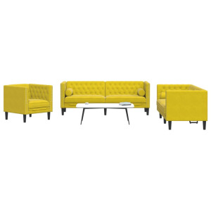 vidaXL 3-delige Loungeset Chesterfield met bolsters fluweel geel