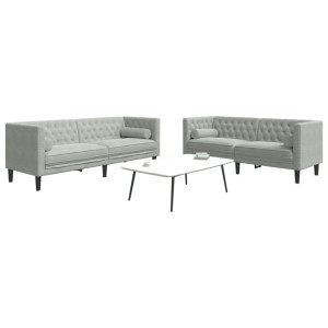 vidaXL 2-delige Loungeset Chesterfield met bolsters fluweel lichtgrijs