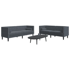 vidaXL 2-delige Loungeset Chesterfield en bolsters fluweel donkergrijs