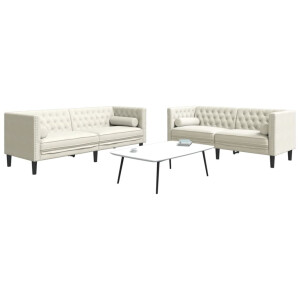 vidaXL 2-delige Loungeset Chesterfield met bolsters fluweel crèmekleur