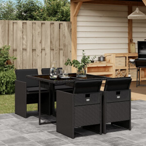 vidaXL 5-delige Tuinset met kussens poly rattan zwart