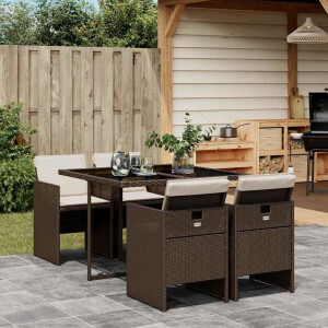 vidaXL 5-delige Tuinset met kussens poly rattan bruin