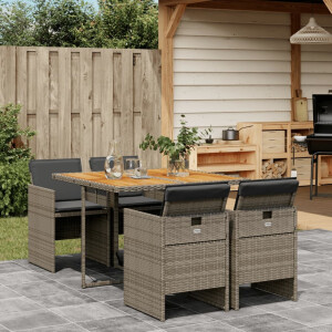 vidaXL 5-delige Tuinset met kussens poly rattan grijs
