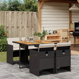 vidaXL 5-delige Tuinset met kussens poly rattan zwart