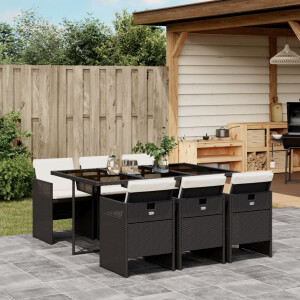 vidaXL 7-delige Tuinset met kussens poly rattan zwart