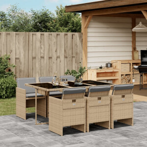 vidaXL 7-delige Tuinset met kussens poly rattan gemengd beige