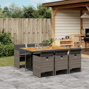 vidaXL 7-delige Tuinset met kussens poly rattan grijs