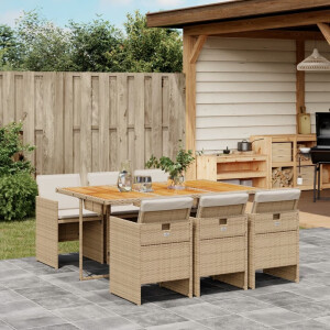 vidaXL 7-delige Tuinset met kussens poly rattan beige