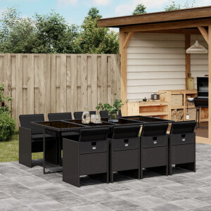 vidaXL 9-delige Tuinset poly rattan zwart