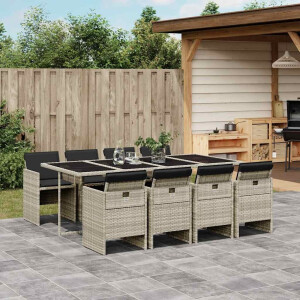 vidaXL 9-delige Tuinset met kussens poly rattan lichtgrijs