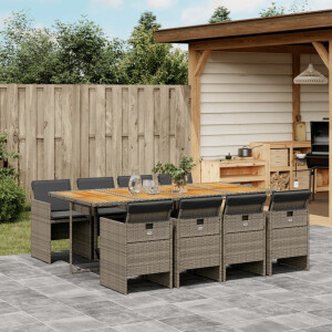vidaXL 9-delige Tuinset met kussens poly rattan grijs