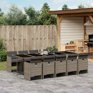 vidaXL 11-delige Tuinset met kussens poly rattan grijs