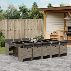 vidaXL 11-delige Tuinset met kussens poly rattan grijs
