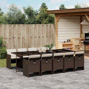 vidaXL 11-delige Tuinset met kussens poly rattan bruin