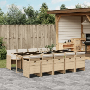 vidaXL 11-delige Tuinset met kussens poly rattan beige