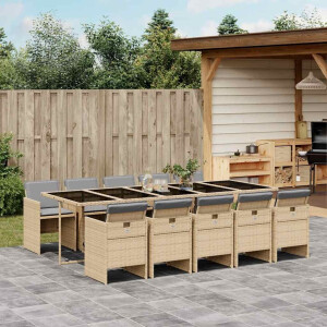 vidaXL 11-delige Tuinset met kussens poly rattan gemengd beige