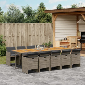vidaXL 11-delige Tuinset met kussens poly rattan grijs