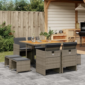vidaXL 9-delige Tuinset met kussens poly rattan grijs