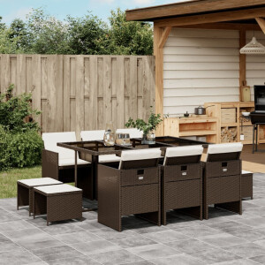 vidaXL 11-delige Tuinset met kussens poly rattan bruin