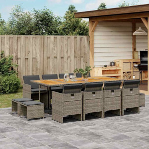 vidaXL 13-delige Tuinset met kussens poly rattan grijs