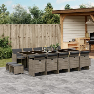 vidaXL 15-delige Tuinset met kussens poly rattan grijs