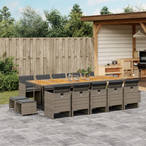 vidaXL 15-delige Tuinset met kussens poly rattan grijs
