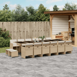 vidaXL 17-delige Tuinset met kussens poly rattan beige