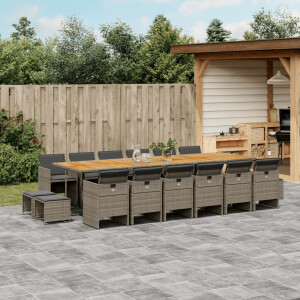 vidaXL 17-delige Tuinset met kussens poly rattan grijs