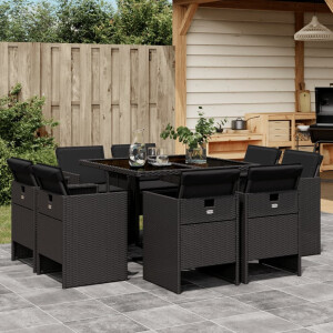 vidaXL 9-delige Tuinset poly rattan zwart